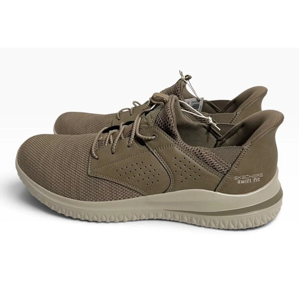 Skechers Delson Swift Fit Sneakers Mens 12 Taupe Hands Free Slip-Ins 255101 NWOB